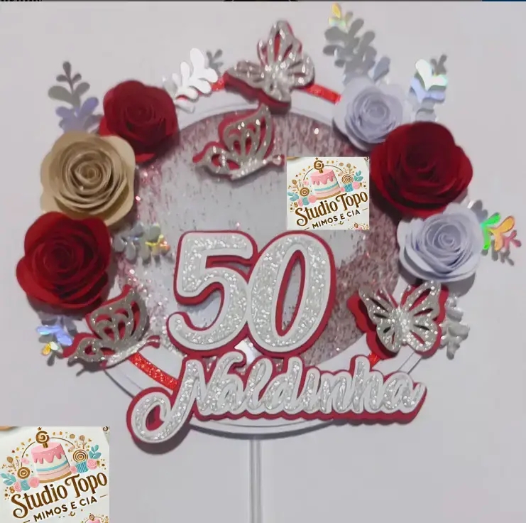 cod001-Topo comemoração aos 50 anos. 
O topo do bolo é o detalhe que transforma o doce em pura celebração!